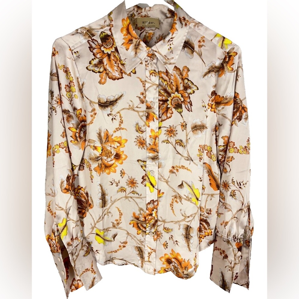 ElieTahiri Button Down Polyester Silky Collared Floral Dress Shirt- Size Large